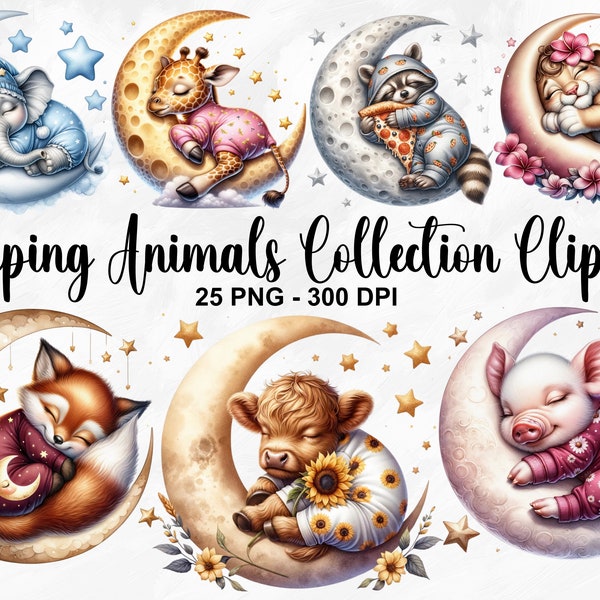 Aquarelle animaux endormis Collection des cliparts, 25 PNG Clipart animaux de safari, clipart animaux endormis, bébé animal Safari, usage Commercial