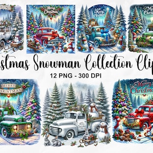 Aquarelle Noël bonhomme de neige Collection Clipart, 12 PNG clipart bonhomme de neige, joyeux Noël bonhomme de neige Bundle Clipart, PNG festif, usage Commercial