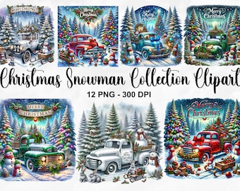Watercolor Christmas Snowman Collection Clipart, 12 PNG Snowman Clipart, Merry Christmas Snowman Bundle Clipart, Festive PNG, Commercial Use