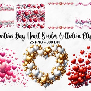 Aquarell Valentinstag Herz Border Clipart, 25 PNG Valentinstag Clipart, Valentinstag Bundle, Konfetti Herzen, kommerzielle Nutzung
