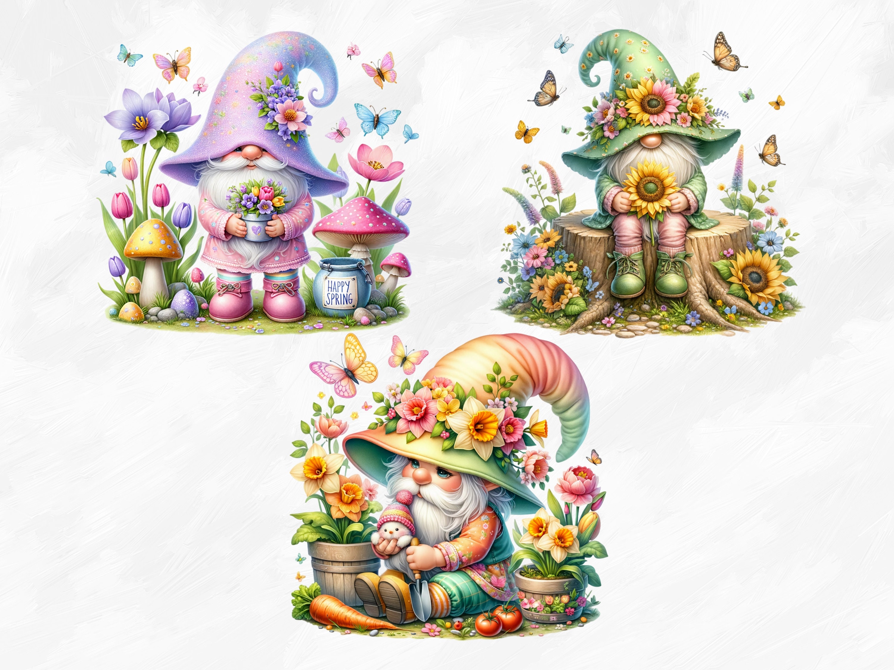 Watercolor Garden Gnomes Collection Clipart, 11 PNG Spring Garden ...