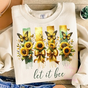 Let it Bee Positivity PNG, Tshirt Design, Sunflower PNG, Butterfly Png, Motivational Phrase Illustrations, Positive Art, Inspirational Quote