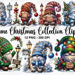 Aquarell Gnome Weihnachtssammlung Clipart, 12 PNG Gnome Clipart, Weihnachtszwerg Clipart, niedliches Gnome Clipart Bundle, kommerzielle Nutzung