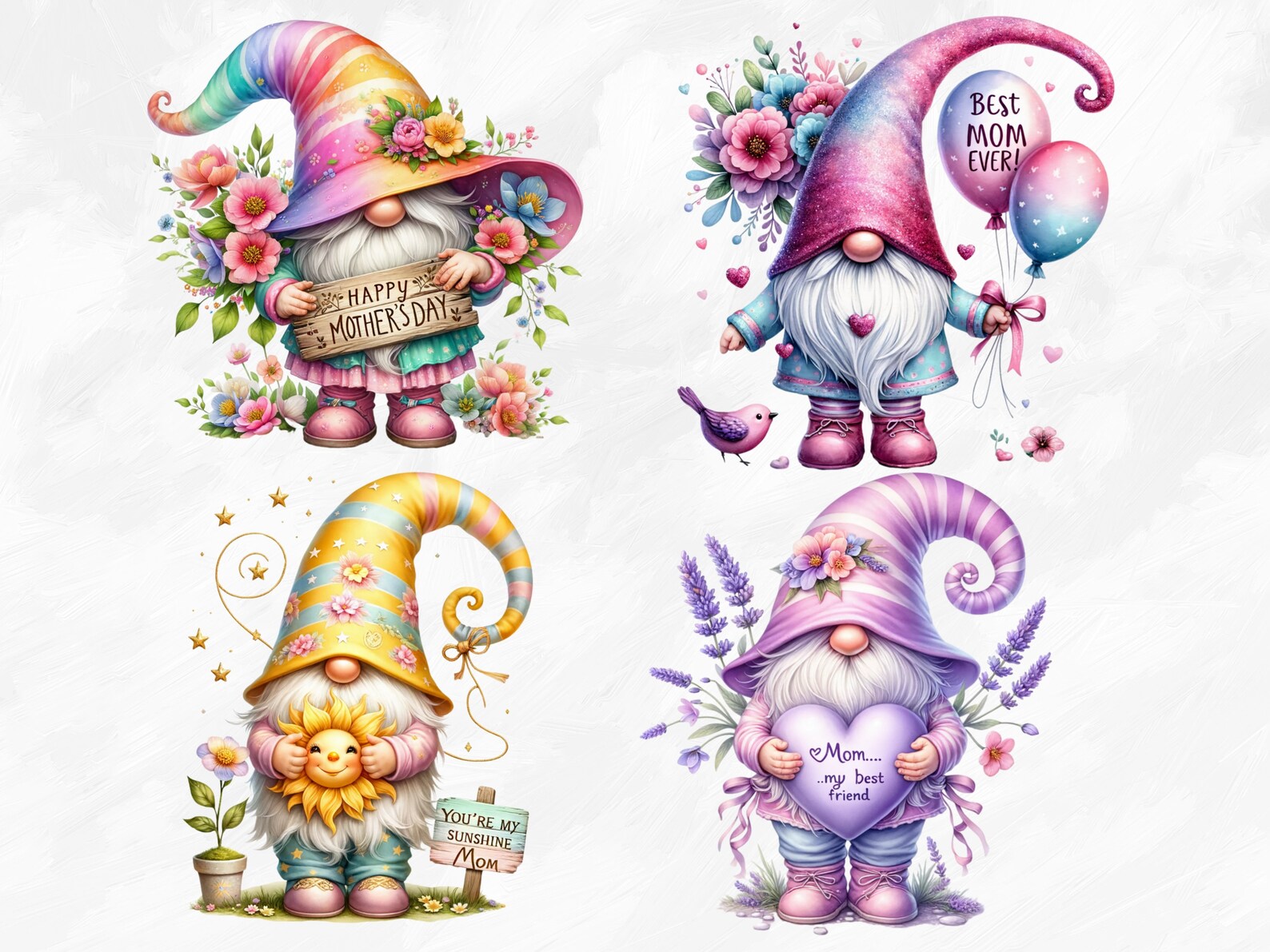 Watercolor Mothers Day Gnomes Collection Clipart, 18 PNG Garden Gnome ...
