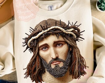 Nepgehaakte Jezus PNG, preppy christelijk shirtontwerp, Faith Bible Verse PNG, religieuze sublimatie, inspirerend Jezus gehaakt kunstbestand