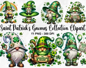 Watercolor Saint Patricks Gnomes Clipart, 11 PNG Festive Gnomes Clipart, St Patrick Day Clipart, Gnomes PNG, Fantasy Clipart, Commercial Use