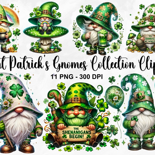 Watercolor Saint Patricks Gnomes Clipart, 11 PNG Festive Gnomes Clipart, St Patrick Day Clipart, Gnomes PNG, Fantasy Clipart, Commercial Use