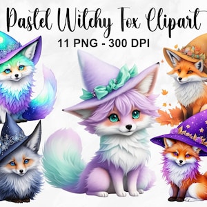 Aquarelle pastel sorciere renard Clipart, 11 PNG Clipart sorcière renardeau, clipart renard fantastique, clipart magique, clipart mystique PNG, usage Commercial