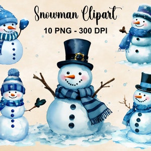 Watercolor Snowman Clipart, 10 PNG Snowman Clip Art, Christmas Clipart, Snowman Clipart, Card Making, Winter Clipart, Commercial Use