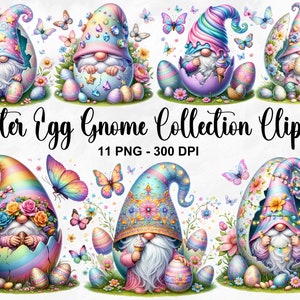 Aquarell Osterei Gnom Sammlung Clipart, 11 PNG Ostern Clipart, Osterzwerg Clipart Bundle, Frühling Zwerge Clipart, kommerzielle Nutzung