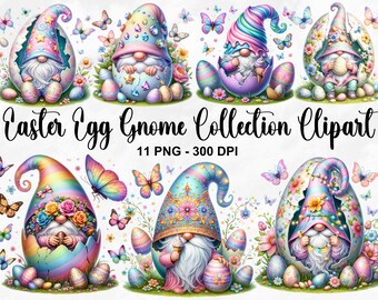 Watercolor Easter Egg Gnome Collection Clipart, 11 PNG Easter Clipart, Easter Gnome Clipart Bundle, Spring Gnomes Clipart, Commercial Use