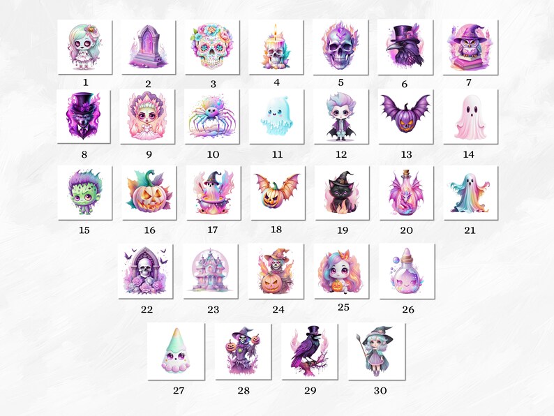 Watercolor Pastel Halloween Collection Clipart, 30 PNG Halloween Clipart Bundle, Pastel Goth PNG, Pastel Halloween Clipart, Commercial Use image 7