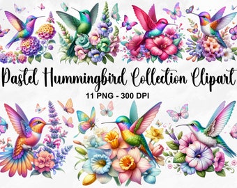 Akvarell kolibrisamling Clipart, 11 PNG pastell fågel Clipart, kolibri PNG, barnrum väggkonst, kolibrikonst, kommersiellt bruk