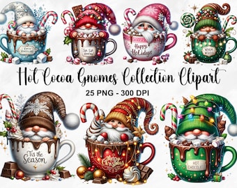 Watercolor Hot Cocoa Gnomes Clipart, 25 PNG Christmas Gnomes Clipart, Festive Gnomes Clipart, Gnomes PNG, Fantasy Clipart, Commercial Use