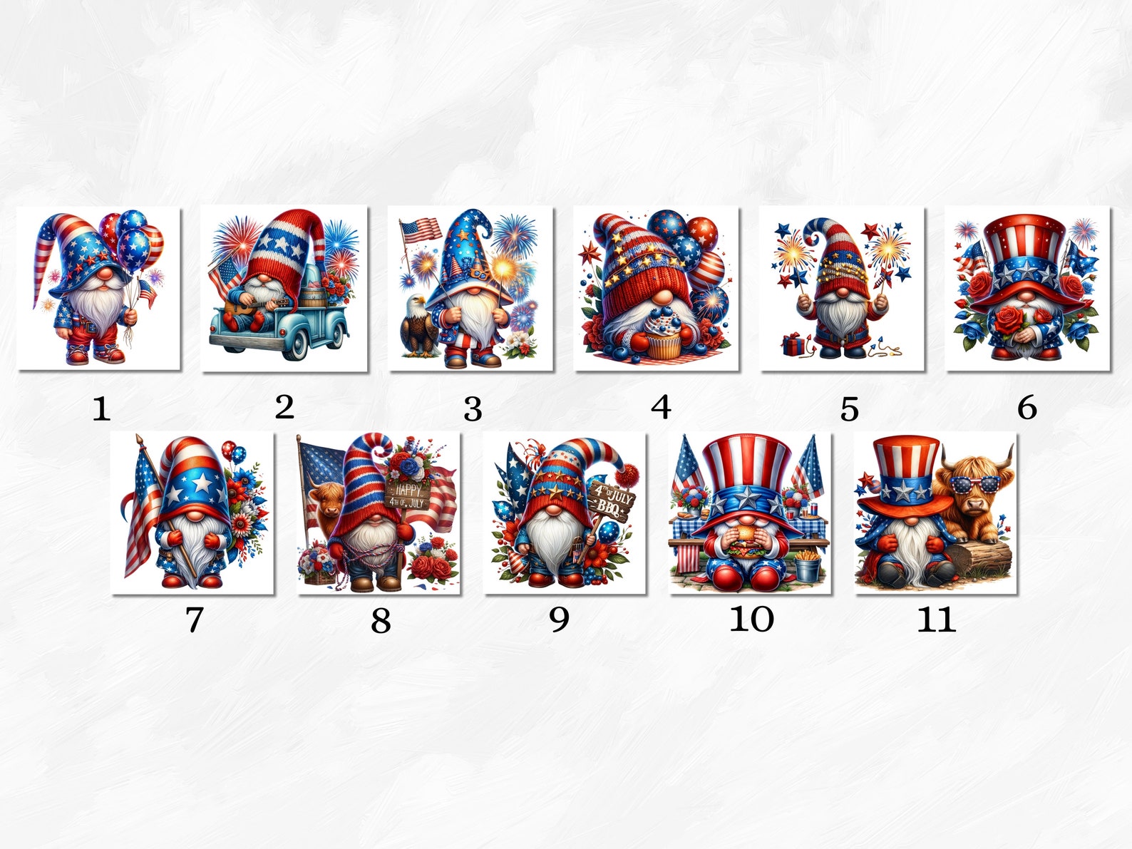 Watercolor 4th of July Gnomes Clipart, 11 PNG Patriotic Gnome Clipart ...