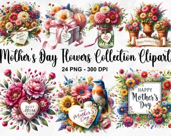 Watercolor Mothers Day Flowers Collection Clipart, 24 PNG Wildflower Clipart, Mothers Day Clipart, Mothers Day Flower Print, Commercial Use