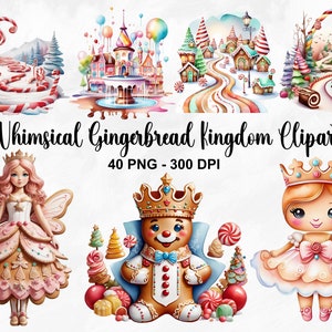 Watercolor Whimsical Gingerbread Kingdom Clipart, 40 PNG Gingerbread Man Clipart, Gingerbread Cookie, Gingerbread Clipart, Commercial Use