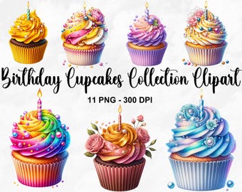 Aquarel verjaardag cupcakes collectie clipart, 11 png verjaardag clipart, verjaardag cupcake png, verjaardagsfeestje clipart, commercieel gebruik