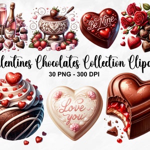 Aquarelle Saint-Valentin chocolats Clipart, 30 PNG des cliparts Saint-Valentin, coeur de bonbons de la Saint-Valentin, chocolats, cliparts bonbons, usage Commercial