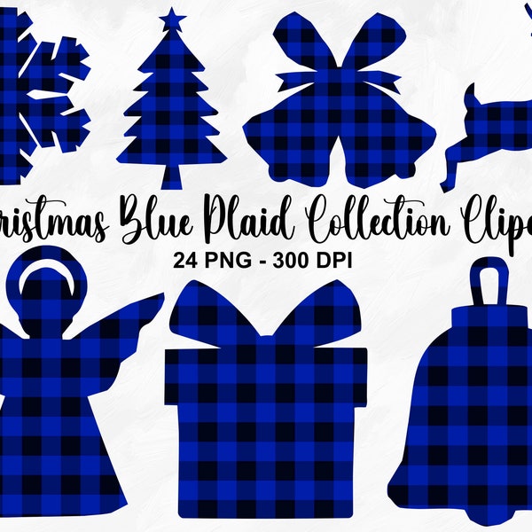 Christmas Blue Plaid Collection Clipart, 24 PNG Blue Plaid Decoration Clipart, Blue Plaid PNG, Ornaments Clipart, Commercial Use