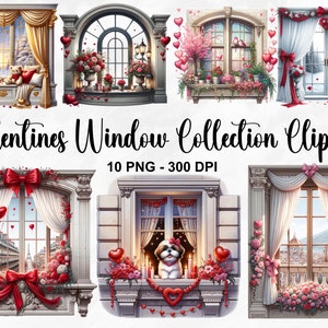 Clipart della collezione di finestre di San Valentino ad acquerello, 10 clipart di San Valentino PNG, clipart d'amore, pacchetto di San Valentino, uso commerciale
