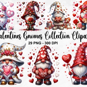 Watercolor Valentines Gnomes Clipart, 29 PNG Festive Gnomes Clipart, Valentines Day Clipart, Gnomes PNG, Fantasy Clipart, Commercial Use