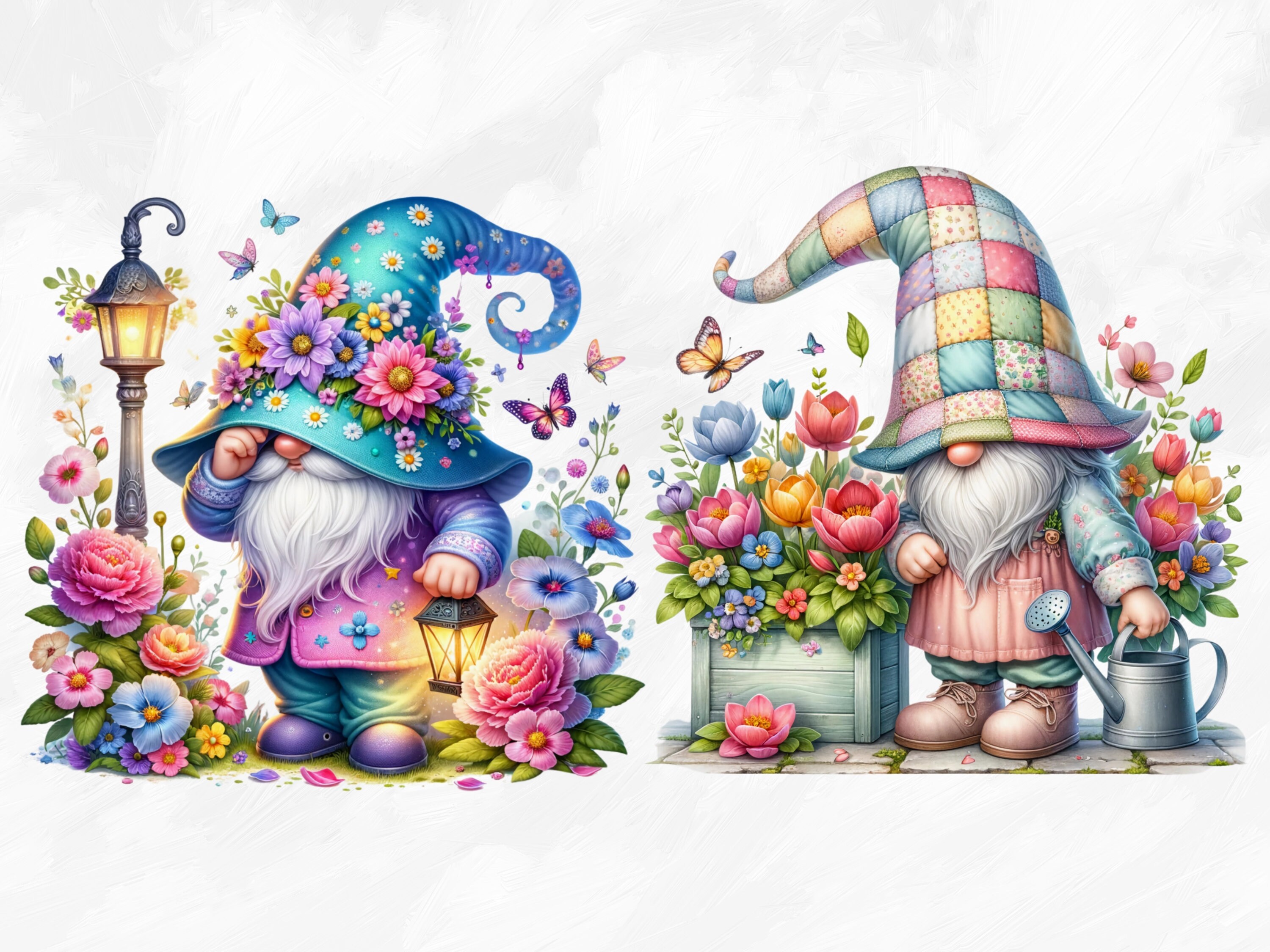 Watercolor Garden Gnomes Collection Clipart, 11 PNG Spring Garden ...