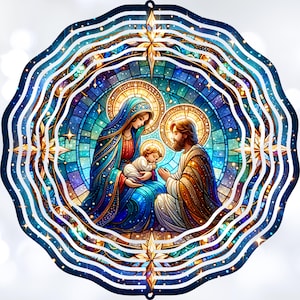 Christmas Nativity Wind Spinner Sublimation Design, Instant Download, PNG File, Stained Glass Nativity Spinner Template, Religious Spinner
