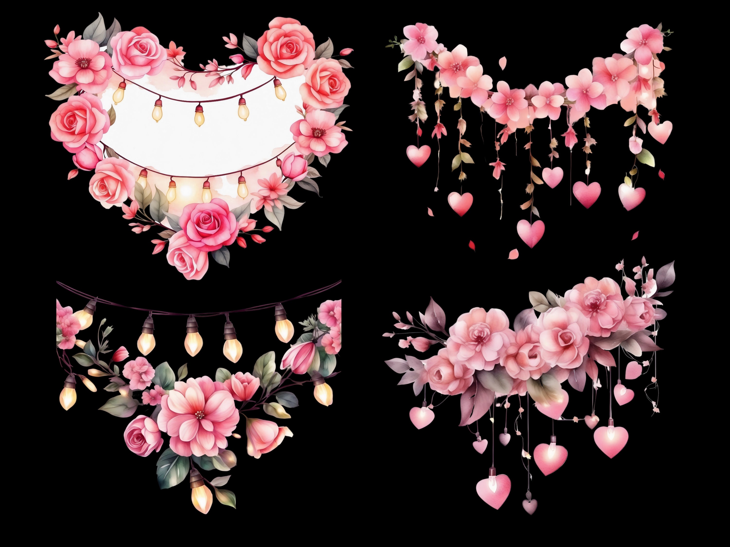 Watercolor Valentine's Day Clipart, 31 PNG Valentine's Day Pink & Red ...