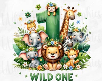 Wild One Birthday Collection, Wild One PNG, 1st Birthday Safari Jungle Animals Kids Design, Woodland Animals Birthday PNG, Commercial Use