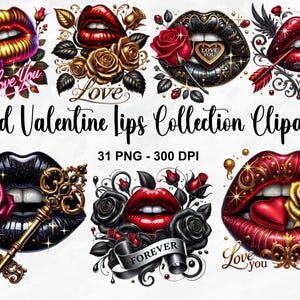 Aquarell Rote Valentine Lippen Sammlung Clipart, 31 PNG Valentinstag Clipart, Valentinstag Grafiken, Valentinstag Lippen PNG Bundle, kommerzielle Nutzung