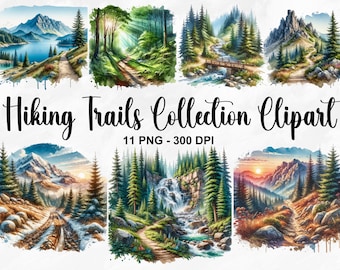 AquarellWanderwege Sammlung Clipart, 11 PNG Berglandschaft Clipart, Outdoor Clipart, Wandern PNG, Gebirgskette, kommerzielle Nutzung