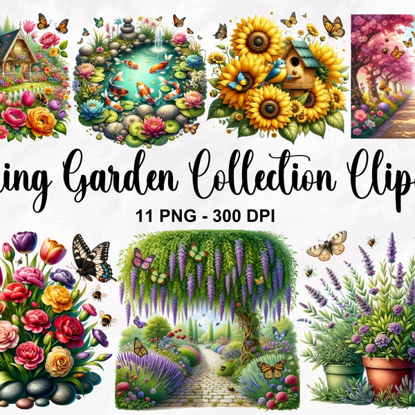 Watercolor Spring Garden Collection Clipart, 11 PNG Spring Floral Clipart, Spring Garden Illustrations, Garden Clipart, Commercial Use