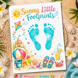 Beach Day Little Feet Summer Footprint Craft Printable, Baby Toddler Keepsake, Preschool Daycare Activity, Kids Handprint Crafts Digital PDF