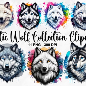 Aquarel Artic Wolf collectie clipart, 11 PNG Wolf clipart, Winter Wolf bundel, graffiti Wolf clipart, Wildlife PNG, commercieel gebruik