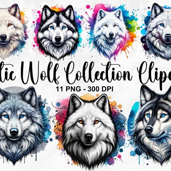 Watercolor Artic Wolf Collection Clipart, 11 PNG Wolf Clipart, Winter Wolf Bundle, Graffiti Wolf Clipart, Wildlife PNG, Commercial Use