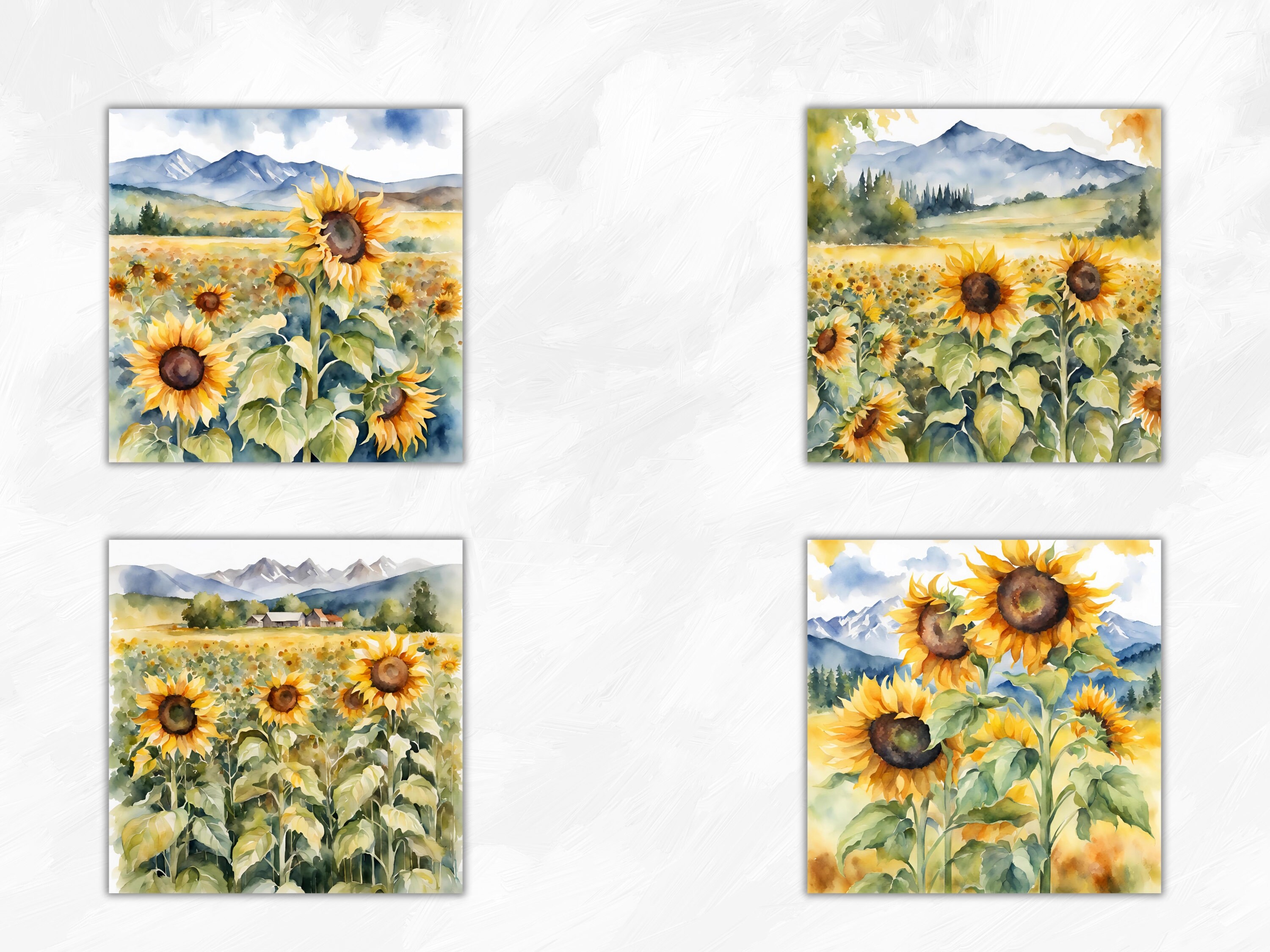 Watercolor Sunflowers Digital Paper, Sunflower Paper Pack, Mountain ...