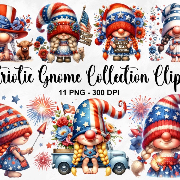 Watercolor Patriotic Gnome Collection Clipart, 11 PNG Memorial Day Clipart, 4th Of July PNG, Veteran Day, Gnomes PNG Bundle, Commercial Use