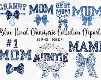 Blue Chinoiserie Png Bundle, Floral Chinoiserie Png, Chinoiserie Png, Mama Shirt Png, Chinoiserie Design, Floral Mama Png, Varsity Mama Png