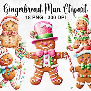 Watercolor Gingerbread Man Clipart, 18 PNG Gingerbread Clipart Bundle, Christmas Cookies Clipart, Gingerbread Cookie PNG, Commercial Use