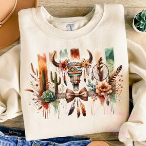 Caveira de touro rústica PNG, Western PNG, Western Sublimation, Floral Cow Skull Png, Boho Png, Southwestern Png, Coquette Bow Png, Uso comercial