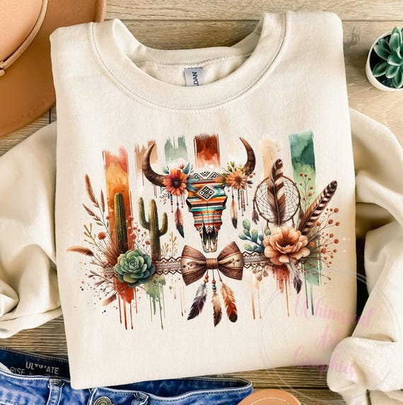Rustic Bull skull PNG, Western PNG, Western Sublimation, Floral Cow Skull Png, Boho Png, Southwestern Png, Coquette Bow Png, Commercial use
