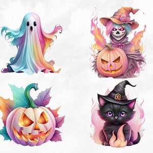 Watercolor Pastel Halloween Collection Clipart, 30 PNG Halloween Clipart Bundle, Pastel Goth PNG, Pastel Halloween Clipart, Commercial Use image 2