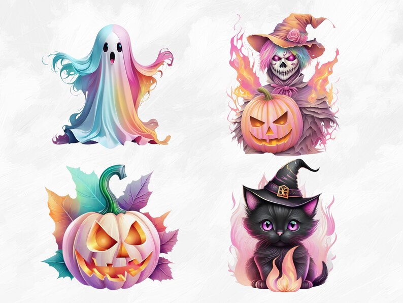 Watercolor Pastel Halloween Collection Clipart, 30 PNG Halloween Clipart Bundle, Pastel Goth PNG, Pastel Halloween Clipart, Commercial Use image 2