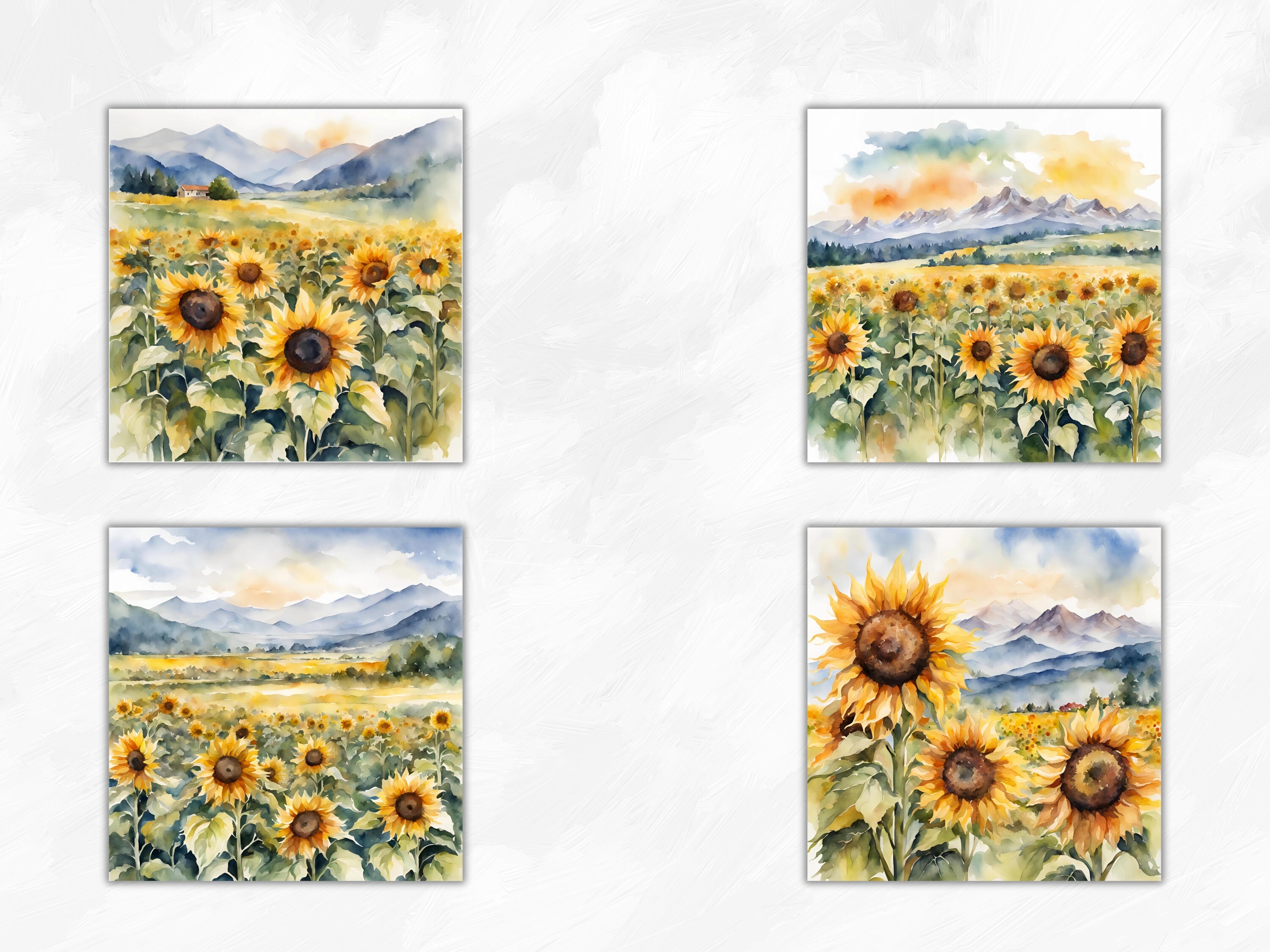 Watercolor Sunflowers Digital Paper, Sunflower Paper Pack, Mountain ...