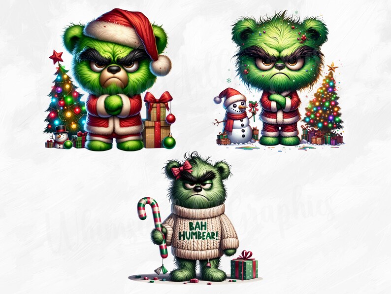 Humbear Watercolor Grumpy Bear Christmas Collection Clipart, 12 PNG Christmas ...