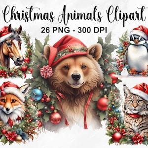 Aquarell Weihnachten Tiere Clipart, 26 PNG Waldtiere Clipart, Winter Tiere Clipart, Urlaub Clipart, kommerzielle Nutzung
