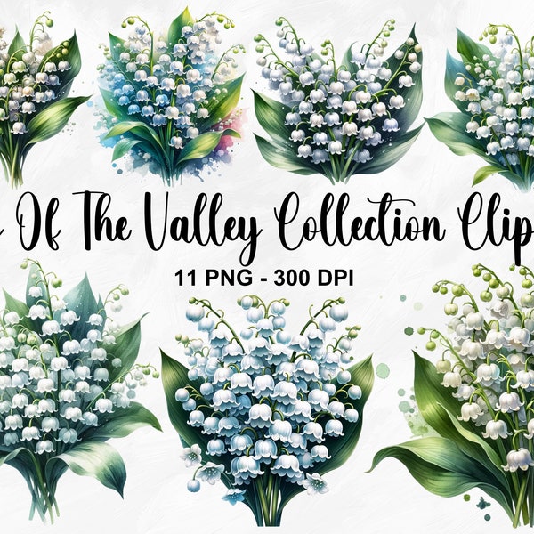 Watercolor Lily Of The Valley Collection Clipart, 11 PNG Floral Clipart, Spring Floral Clipart, Spring PNG, Garden Clipart, Commercial Use