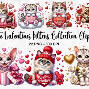 Aquarelle mignon Saint-Valentin chatons Clipart, 22 PNG Saint-Valentin Clipart, Bundle Saint Valentin, Clipart chat mignon, chat PNG, usage Commercial