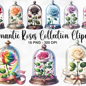 Aquarell Romantische Rosen Sammlung Clipart, 16 PNG Valentinstag Clipart, Aquarell Rosen, Rosen Clipart, Blumen Clipart, kommerzielle Nutzung